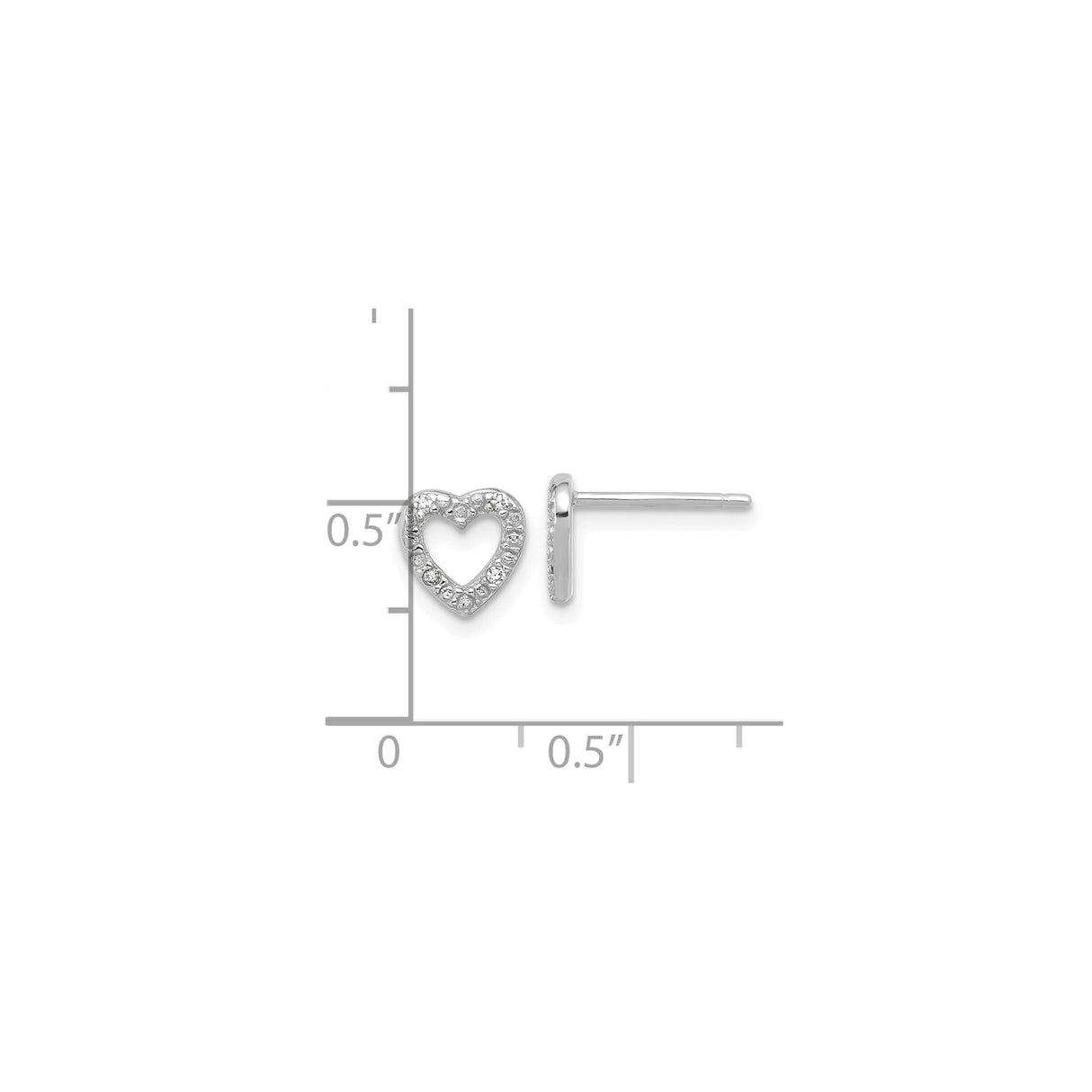 Sterling Silver Heart Stud Earrings with Open Center and Cubic Zirconia Accents