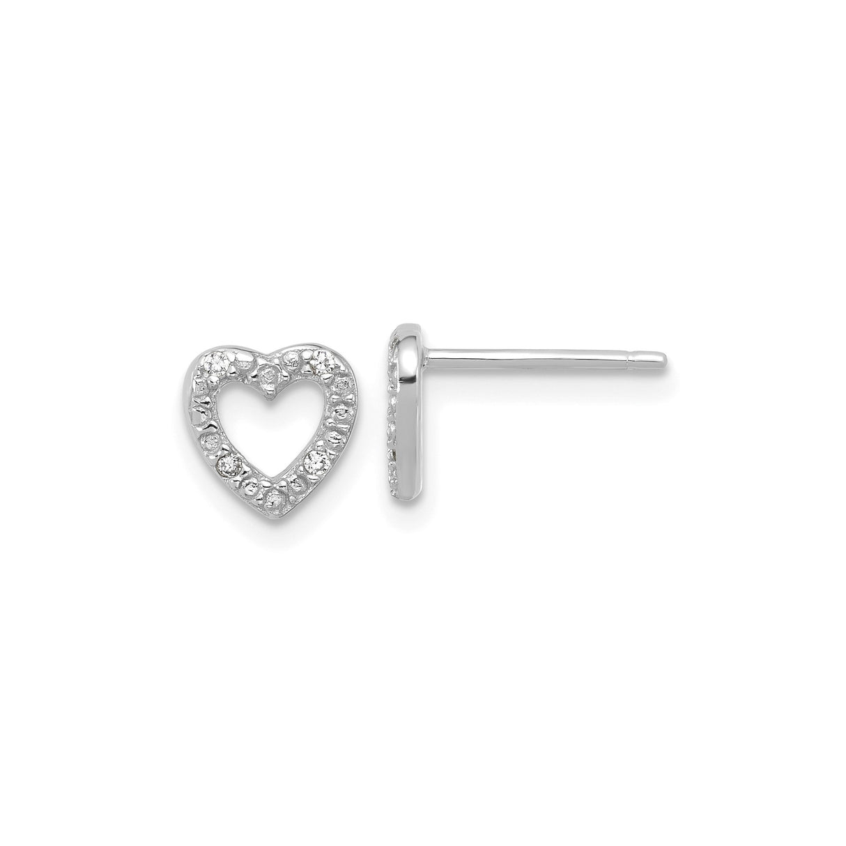 Sterling Silver Heart Stud Earrings with Open Center and Cubic Zirconia Accents