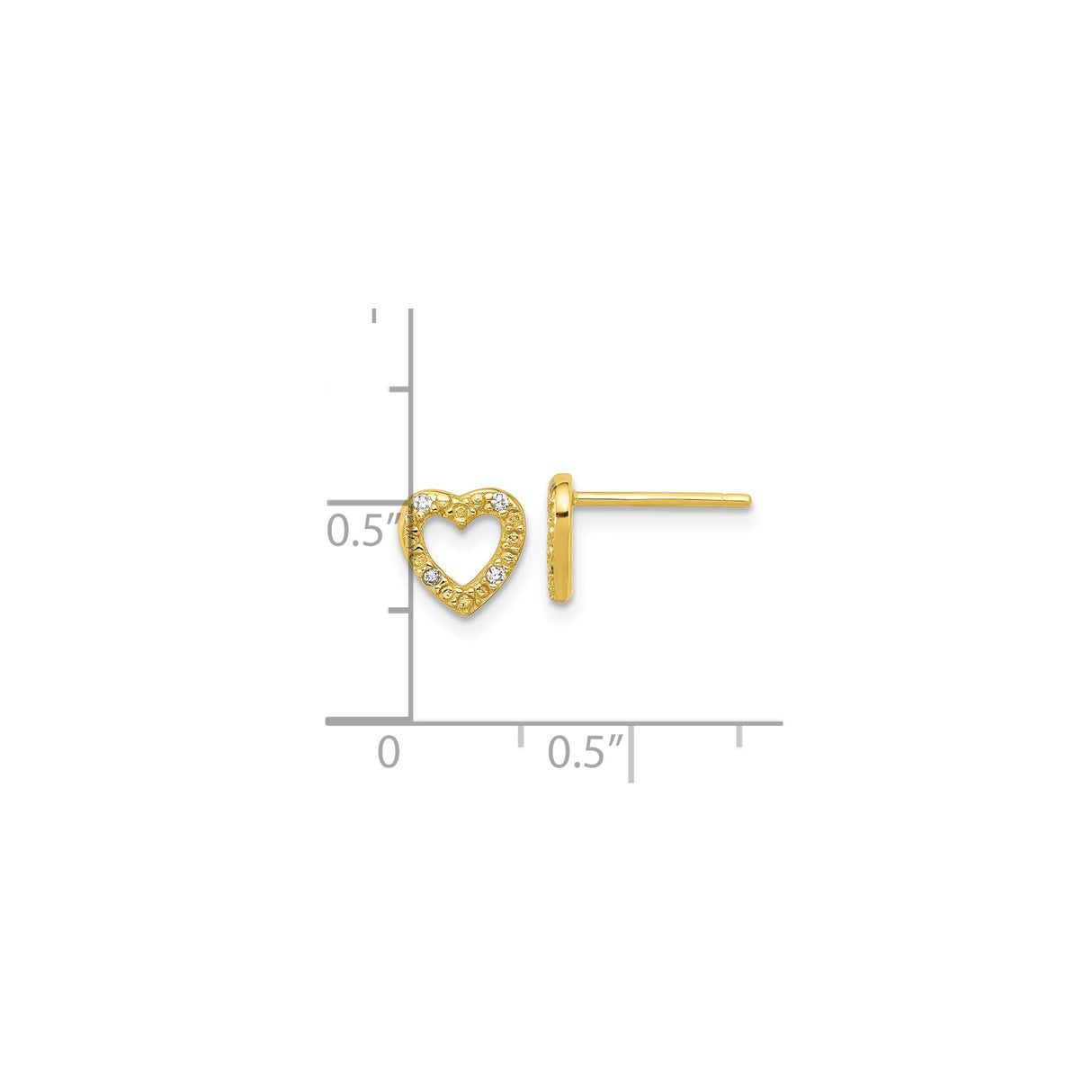 Sterling Silver Open Heart Stud Earrings with Cubic Zirconia Accents and Textured Design