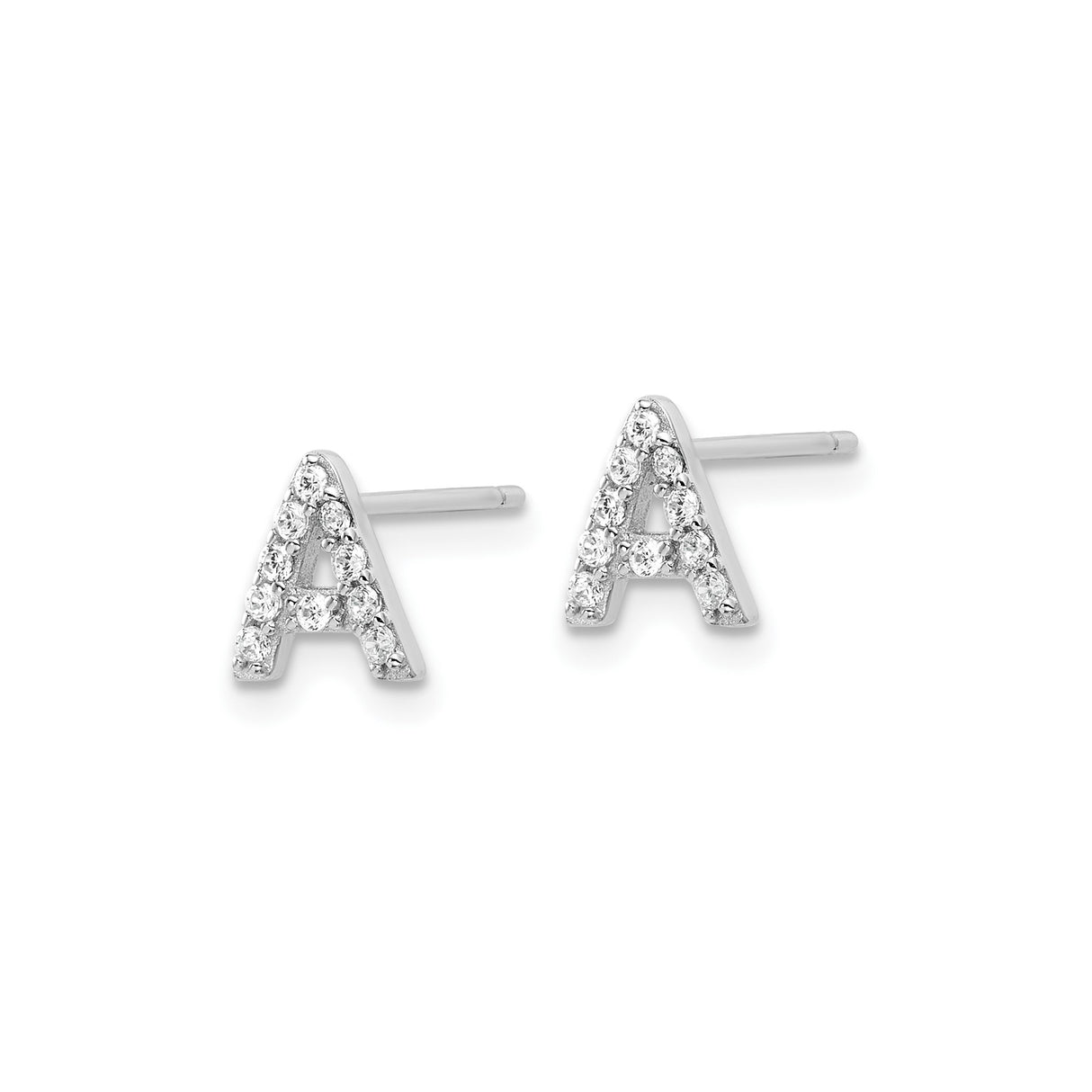 Sterling Silver Letter A Stud Earrings with Cubic Zirconia, Alphabet Initial Design