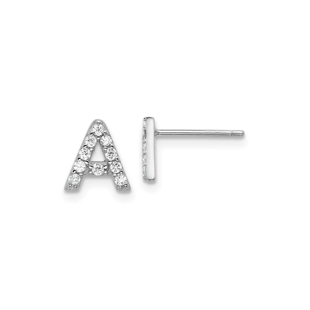 Sterling Silver Letter A Stud Earrings with Cubic Zirconia, Alphabet Initial Design