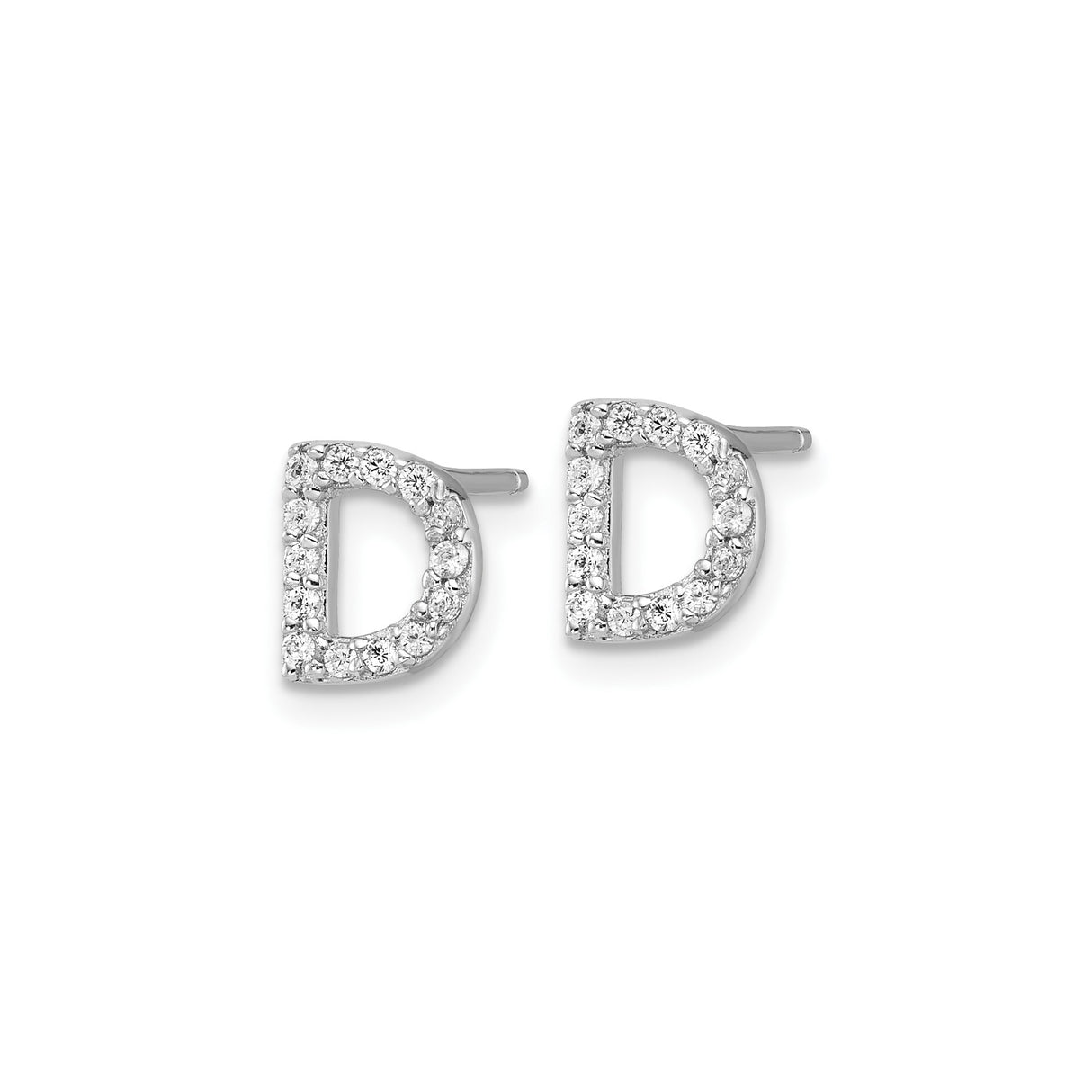 Sterling Silver Initial D Stud Earrings with Cubic Zirconia, Dainty Letter Jewelry