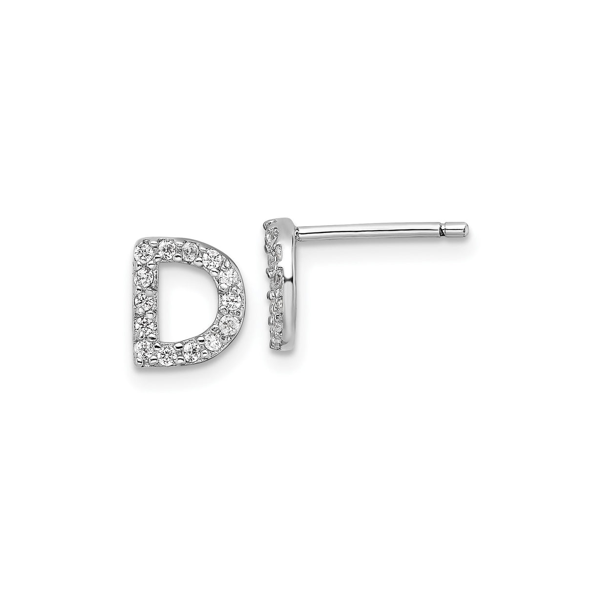 Sterling Silver Initial D Stud Earrings with Cubic Zirconia, Dainty Letter Jewelry