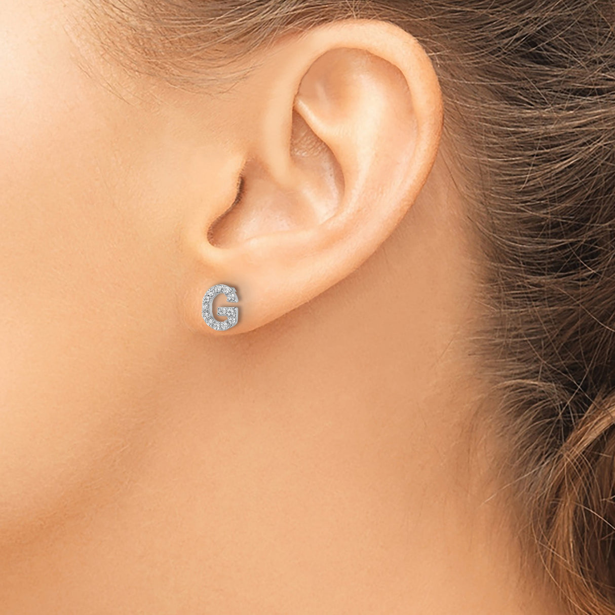 Sterling Silver G Initial Stud Earrings with Cubic Zirconia, Letter Jewelry for Women and Unisex