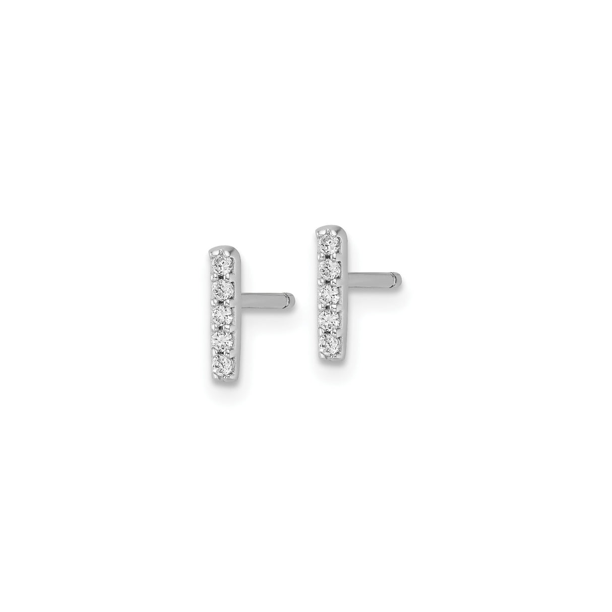 Sterling Silver Bar Stud Earrings with Cubic Zirconia, Vertical Minimalist Design