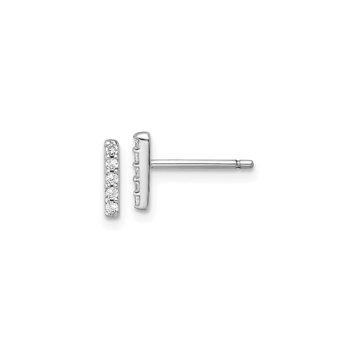 Sterling Silver Bar Stud Earrings with Cubic Zirconia, Vertical Minimalist Design