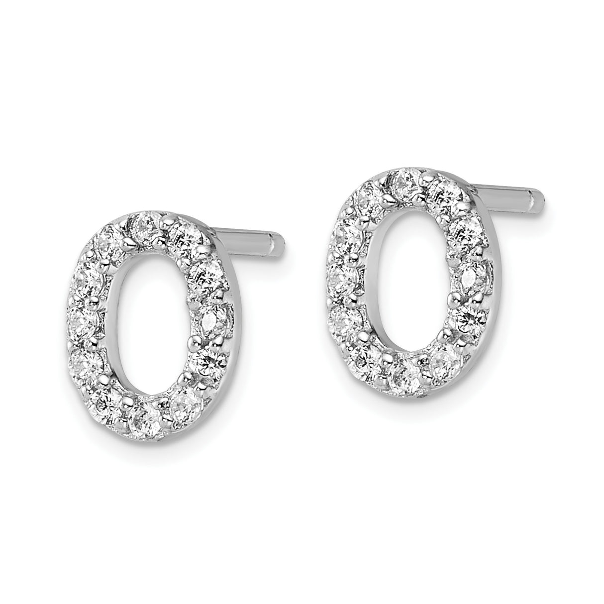 Sterling Silver Oval Stud Earrings with Pavé Cubic Zirconia, Open Oval Eternity Design