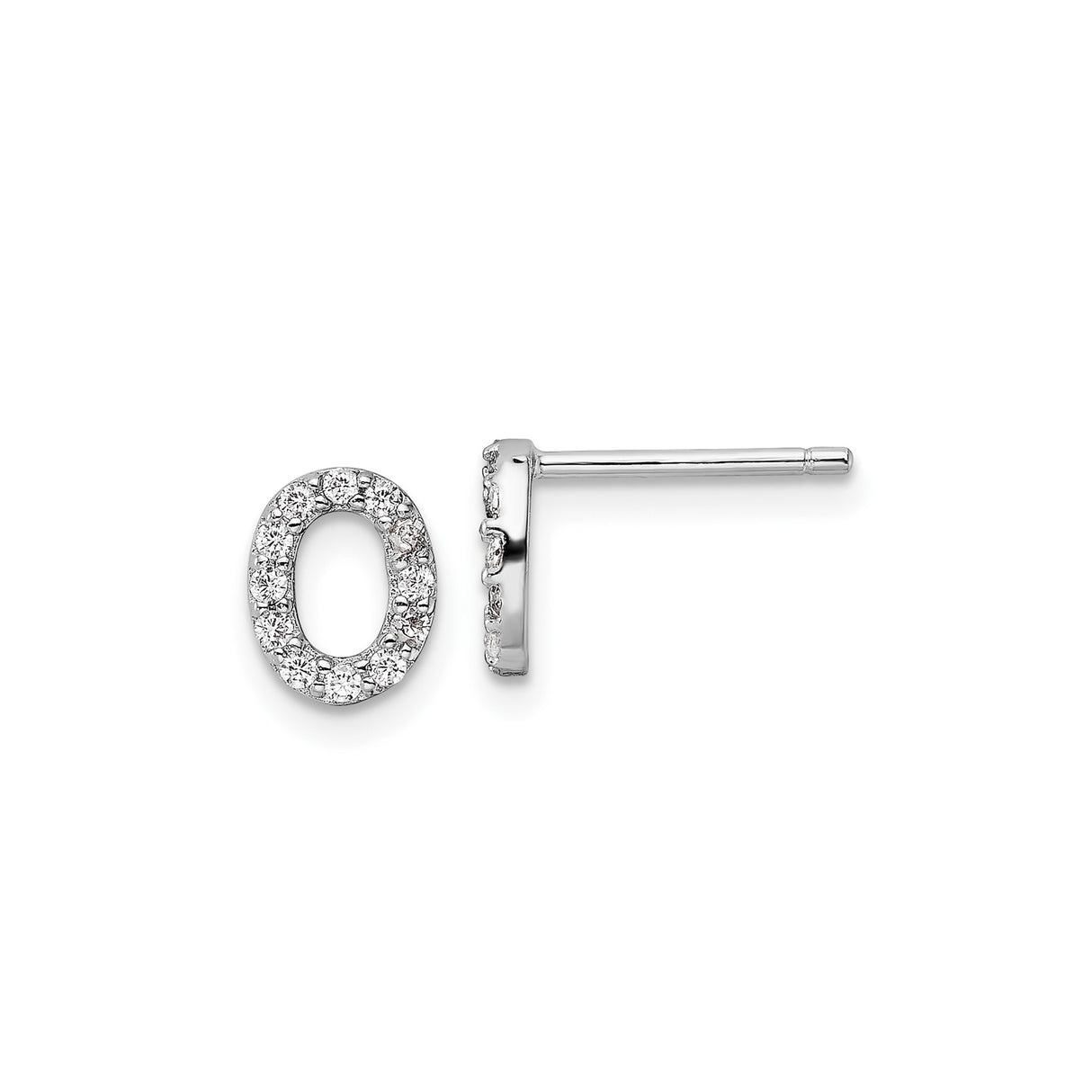 Sterling Silver Oval Stud Earrings with Pavé Cubic Zirconia, Open Oval Eternity Design