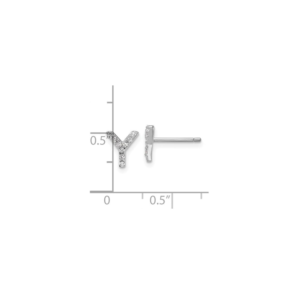 Sterling Silver Letter Y Stud Earrings with Clear Cubic Zirconia, Rhodium Plated Initial Design