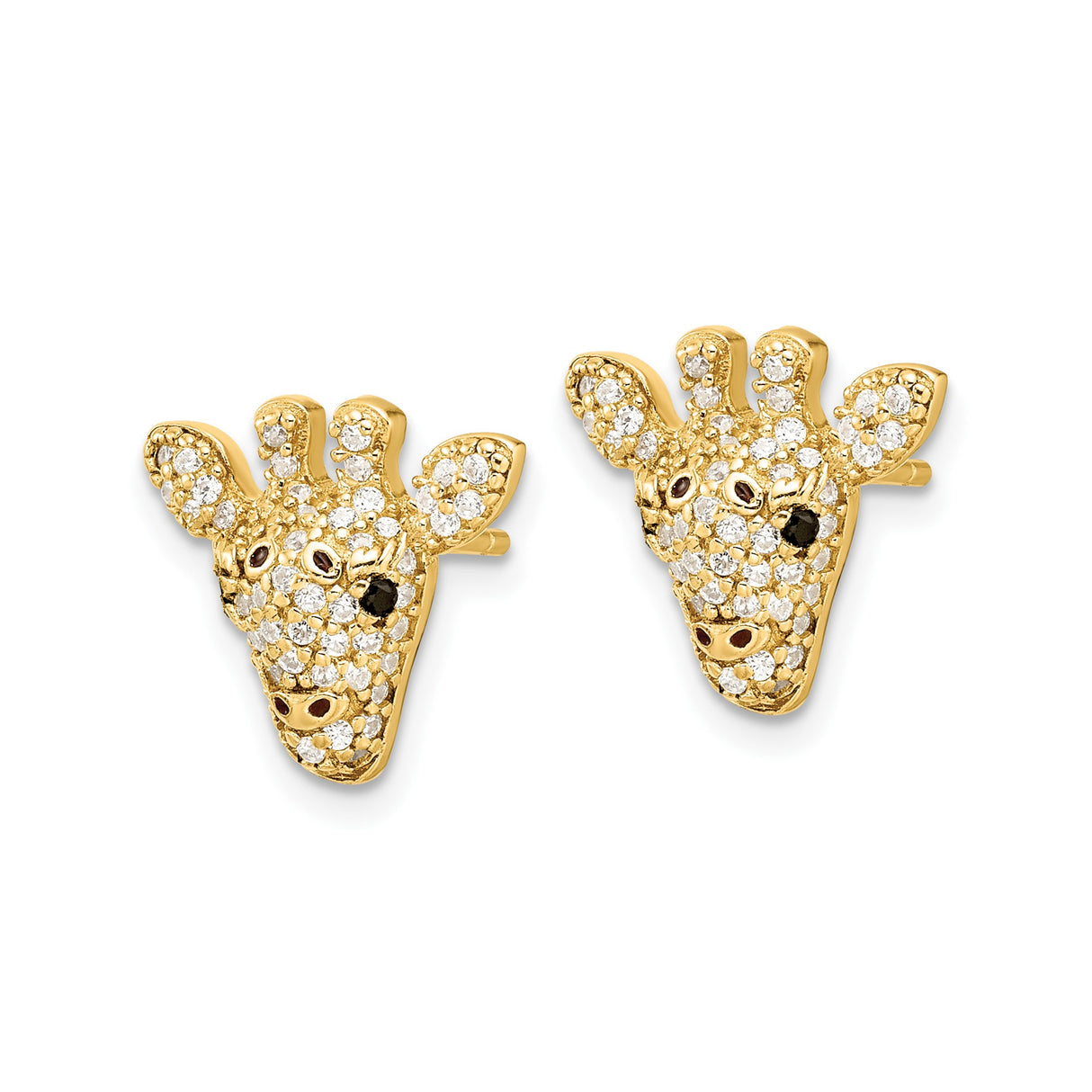 Sterling Silver Giraffe Stud Earrings with Cubic Zirconia and Enamel Accents, Animal Motif Design