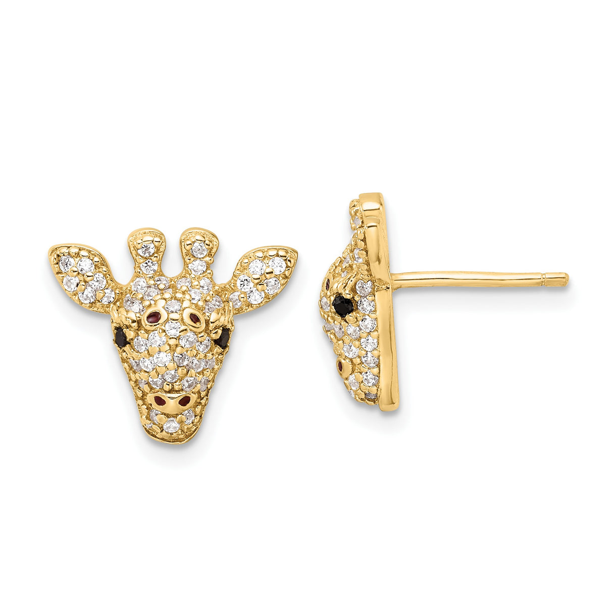 Sterling Silver Giraffe Stud Earrings with Cubic Zirconia and Enamel Accents, Animal Motif Design