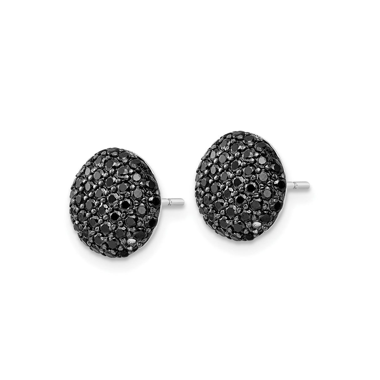 Sterling Silver Dome Stud Earrings with Black Cubic Zirconia Pavé, Modern Statement Style