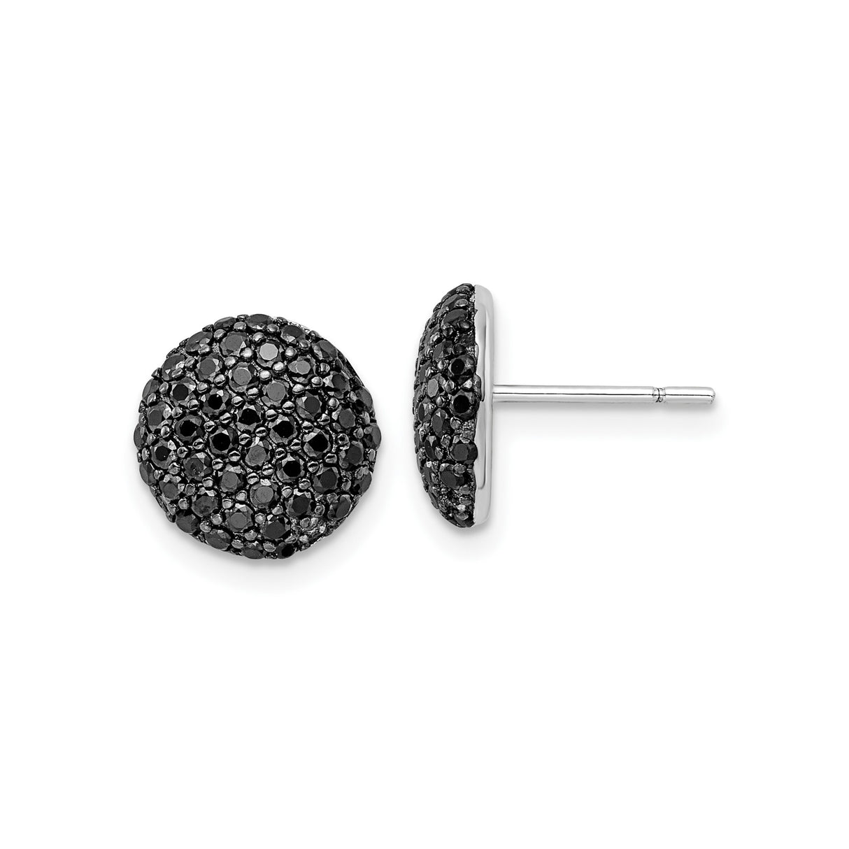 Sterling Silver Dome Stud Earrings with Black Cubic Zirconia Pavé, Modern Statement Style