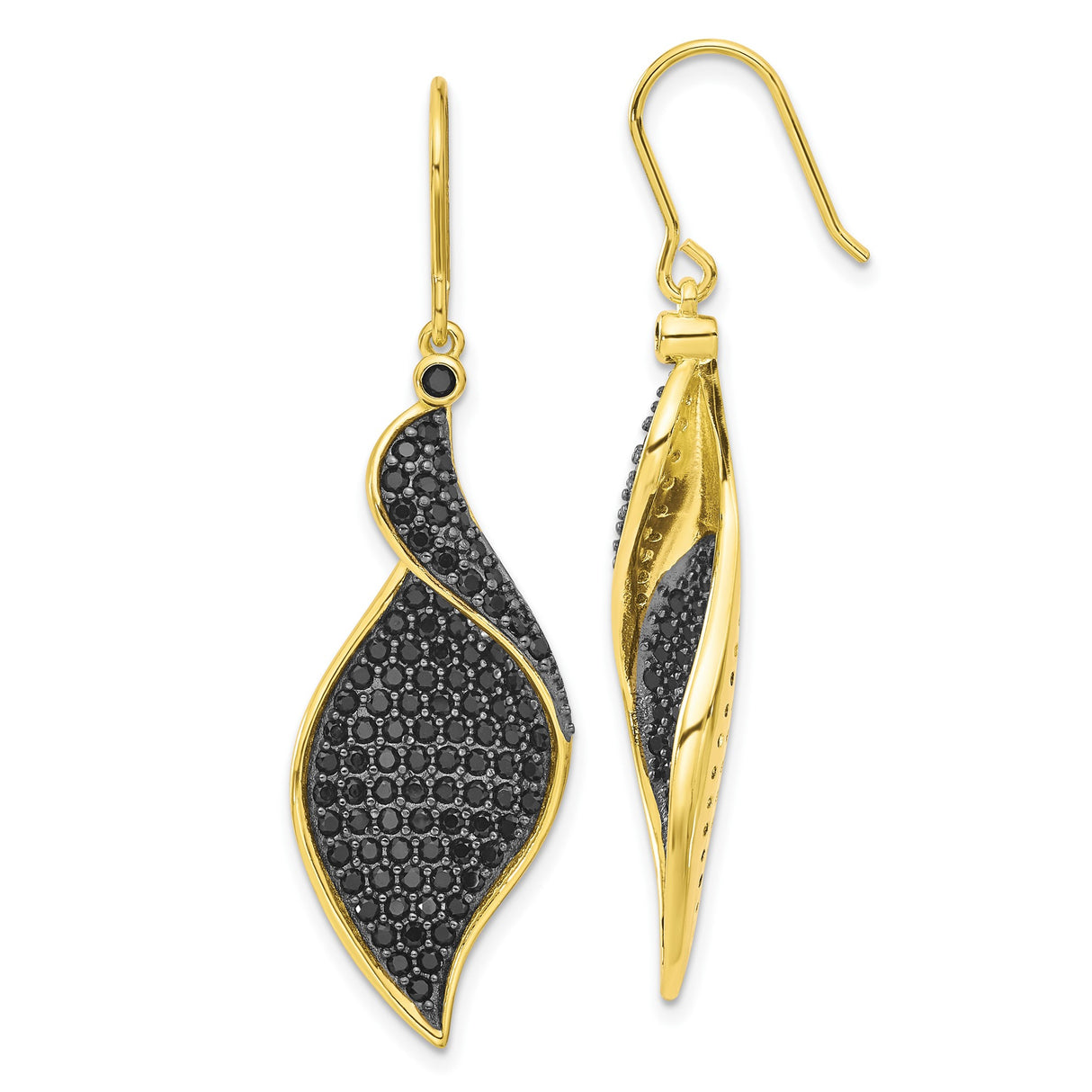 Sterling Silver Dangle Earrings with Cubic Zirconia, Gold Plated Abstract Leaf Design