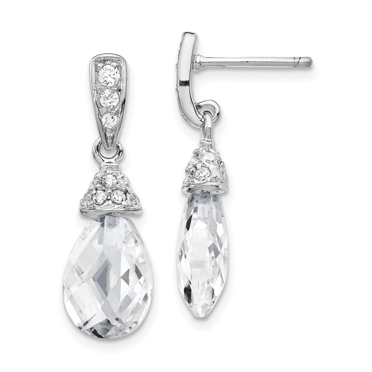 Sterling Silver Dangle Earrings with Cubic Zirconia Teardrop and Pavé Accents