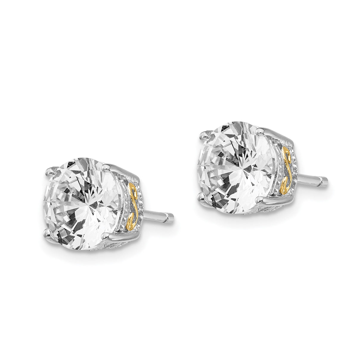Sterling Silver Stud Earrings with Cubic Zirconia, Gold Accent, Letter S Detail, Minimalist Style