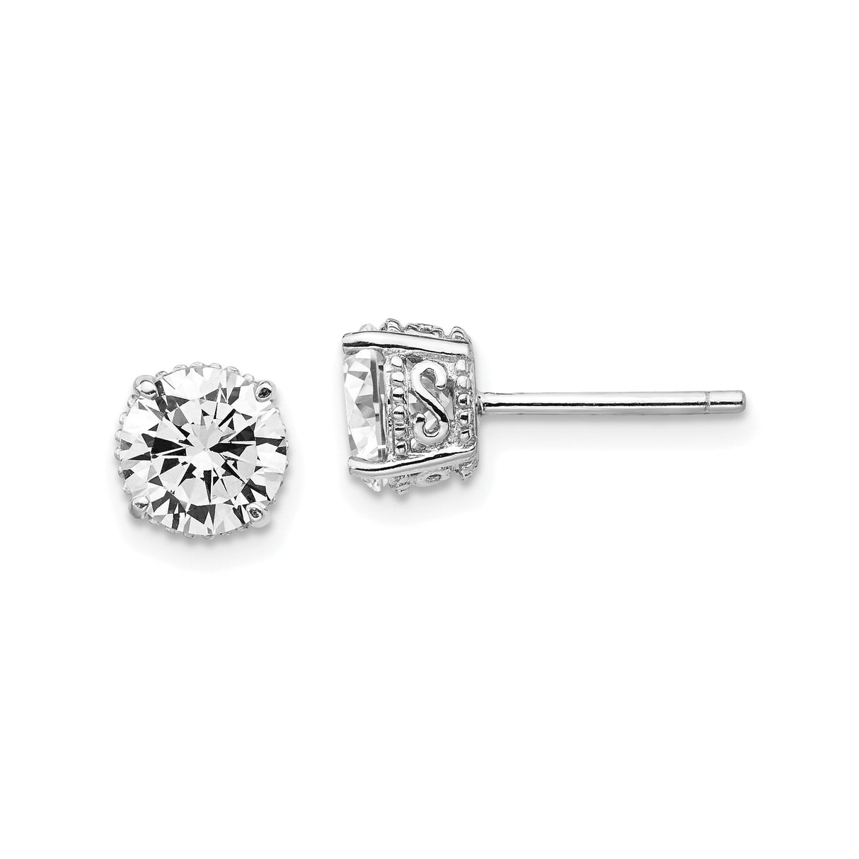 Sterling Silver Stud Earrings with Cubic Zirconia, Monogram Initial S Design
