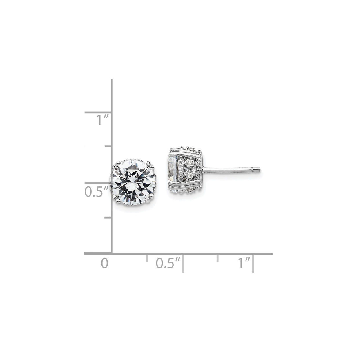 Sterling Silver Stud Earrings with 8mm Round Cubic Zirconia and Halo Setting