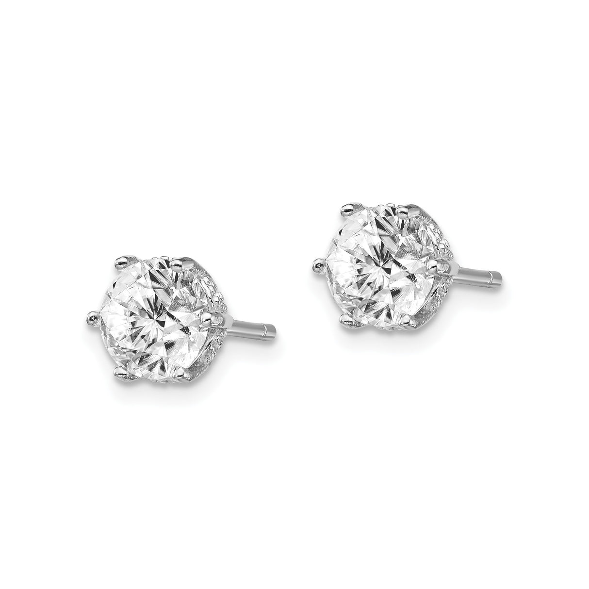 Sterling Silver Stud Earrings with Cubic Zirconia, Six Prong Round Design for Women