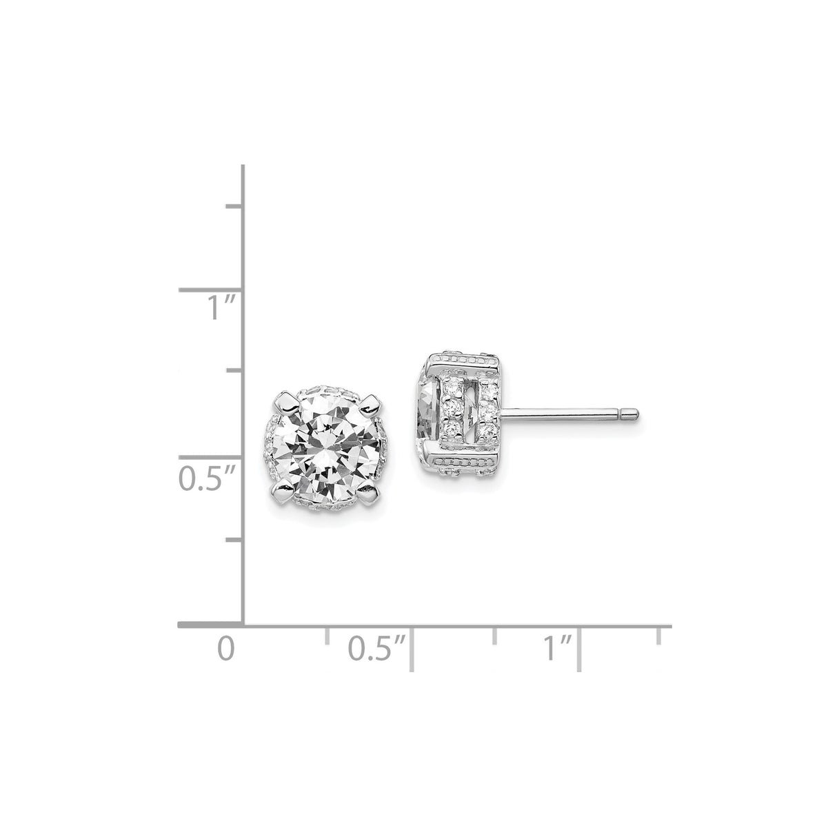 Sterling Silver Stud Earrings with Clear Round Cubic Zirconia and Pavé Accents