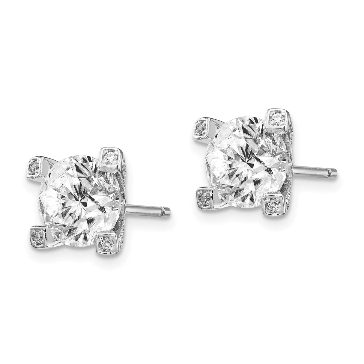 Sterling Silver Stud Earrings with Round-Cut Cubic Zirconia and Accent Stones, Lightweight Design