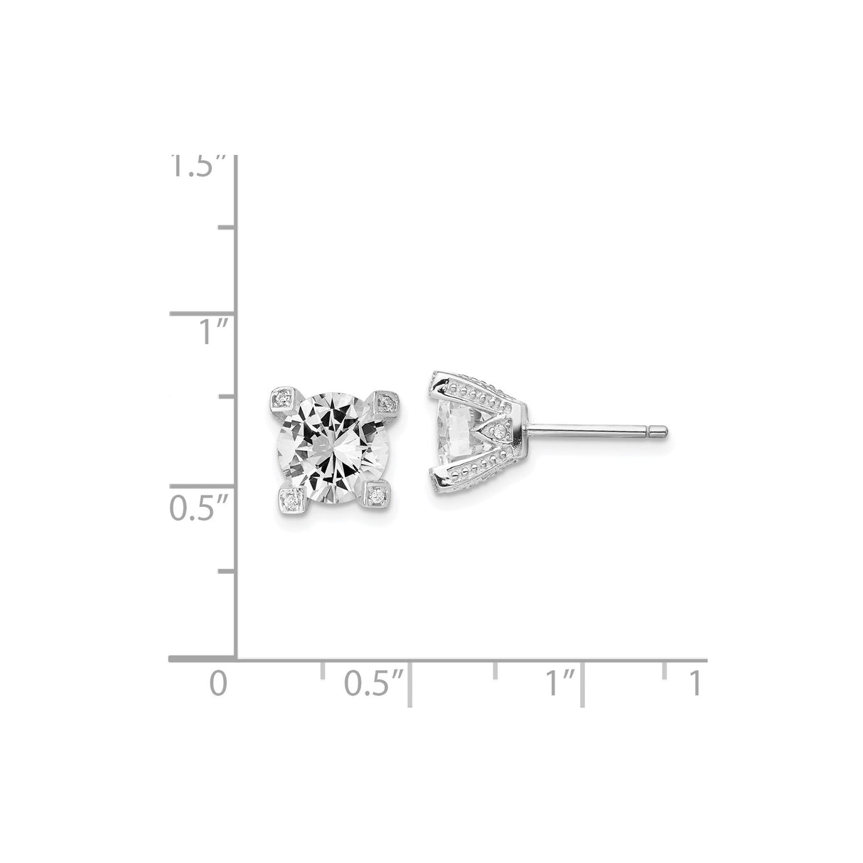 Sterling Silver Stud Earrings with Round-Cut Cubic Zirconia and Accent Stones, Lightweight Design