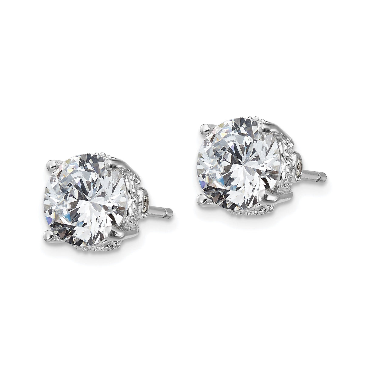 Sterling Silver Stud Earrings with Round Cut Cubic Zirconia, Minimalist Daily Wear Style