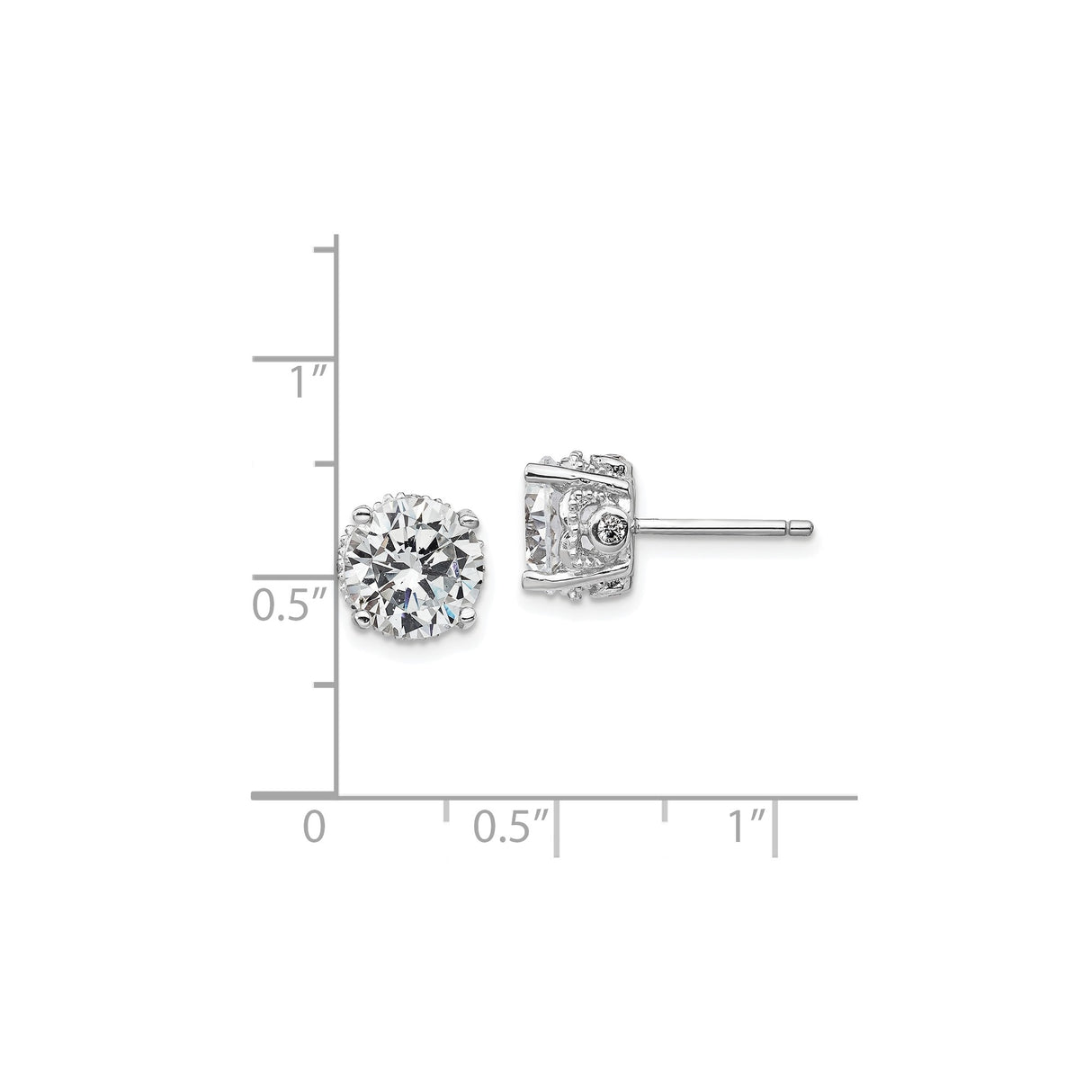 Sterling Silver Stud Earrings with Round Cut Cubic Zirconia, Minimalist Daily Wear Style