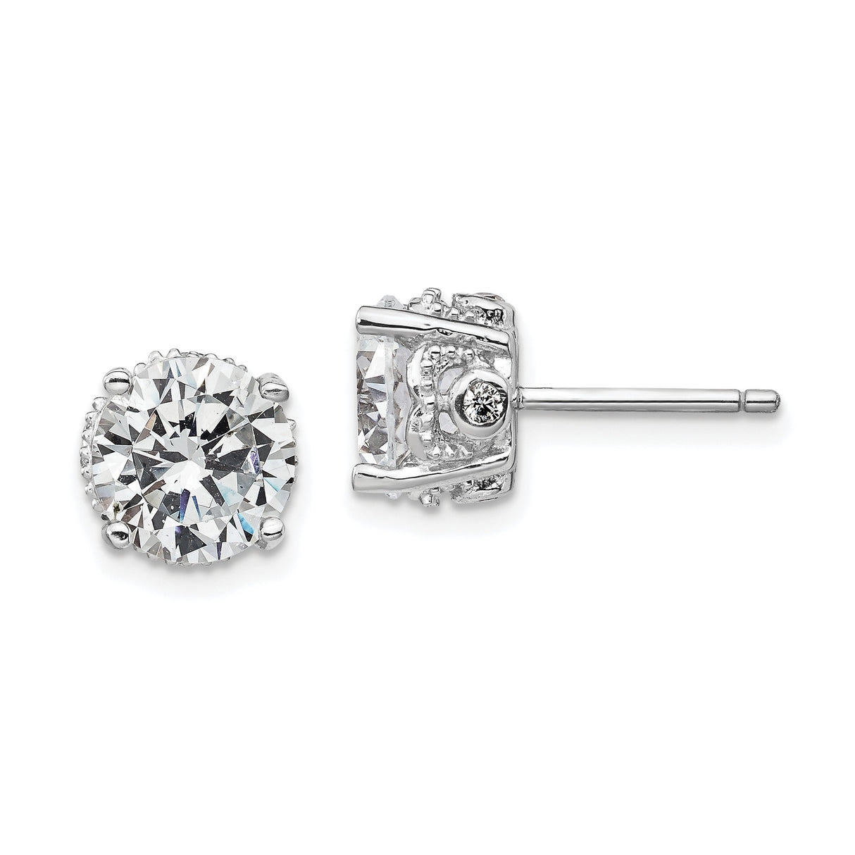 Sterling Silver Stud Earrings with Round Cut Cubic Zirconia, Minimalist Daily Wear Style