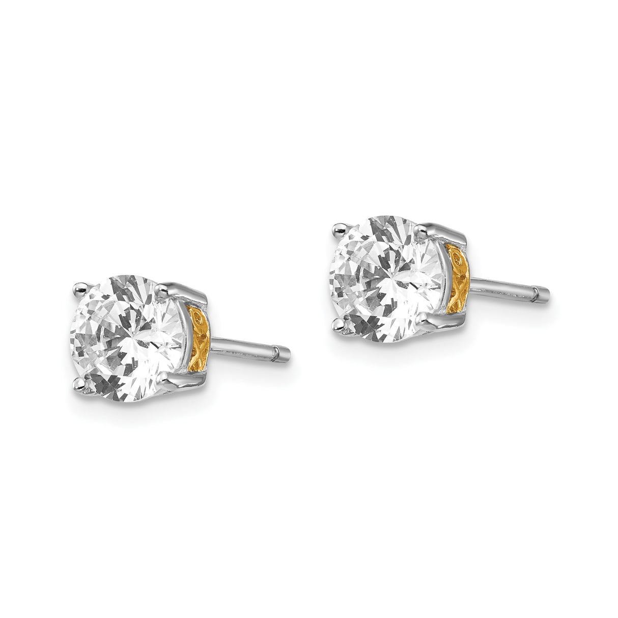 Sterling Silver XO Stud Earrings with Round Cut Cubic Zirconia and Gold Accents