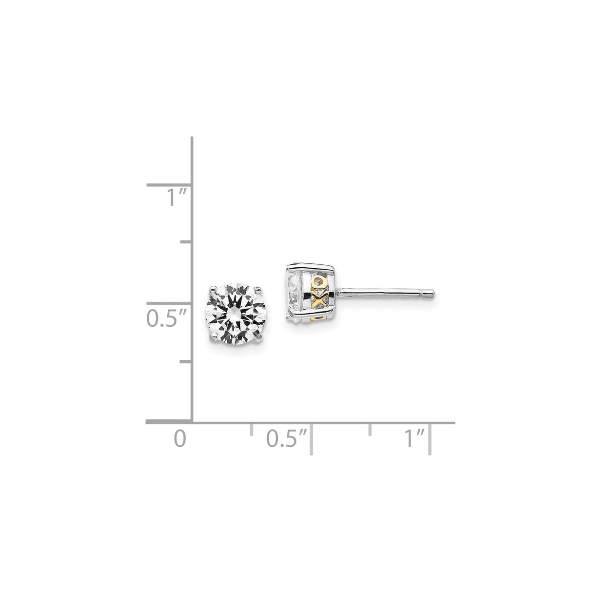 Sterling Silver XO Stud Earrings with Round Cut Cubic Zirconia and Gold Accents