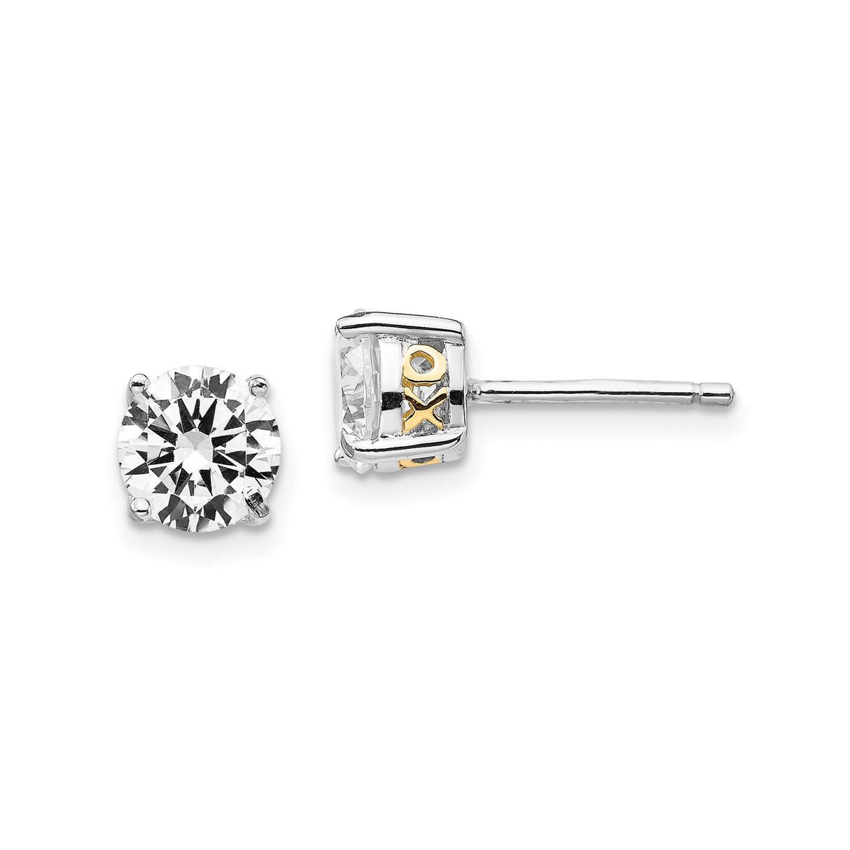 Sterling Silver XO Stud Earrings with Round Cut Cubic Zirconia and Gold Accents