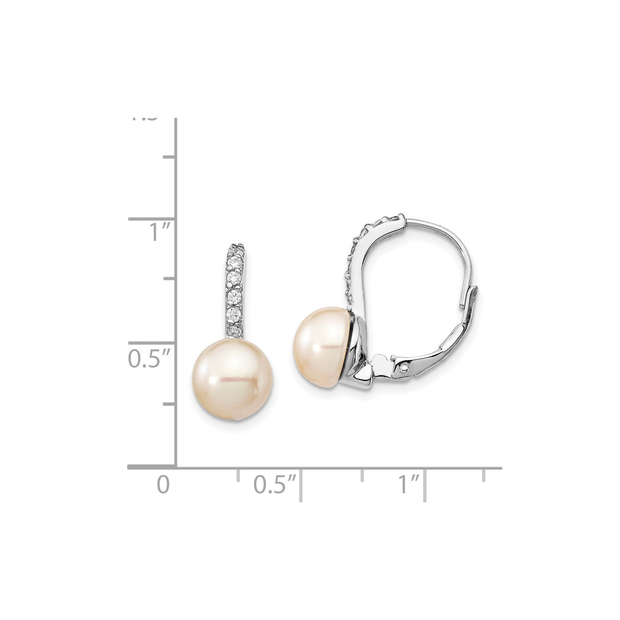 Sterling Silver Leverback Earrings with Freshwater Cultured Pearls and Cubic Zirconia Accents