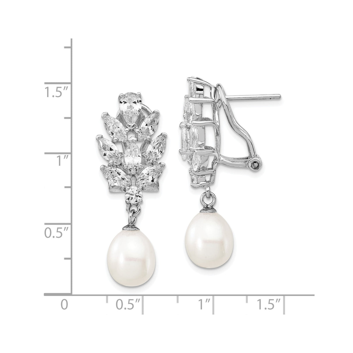 Sterling Silver Drop Earrings with Cubic Zirconia Floral Cluster and Pearl Dangle