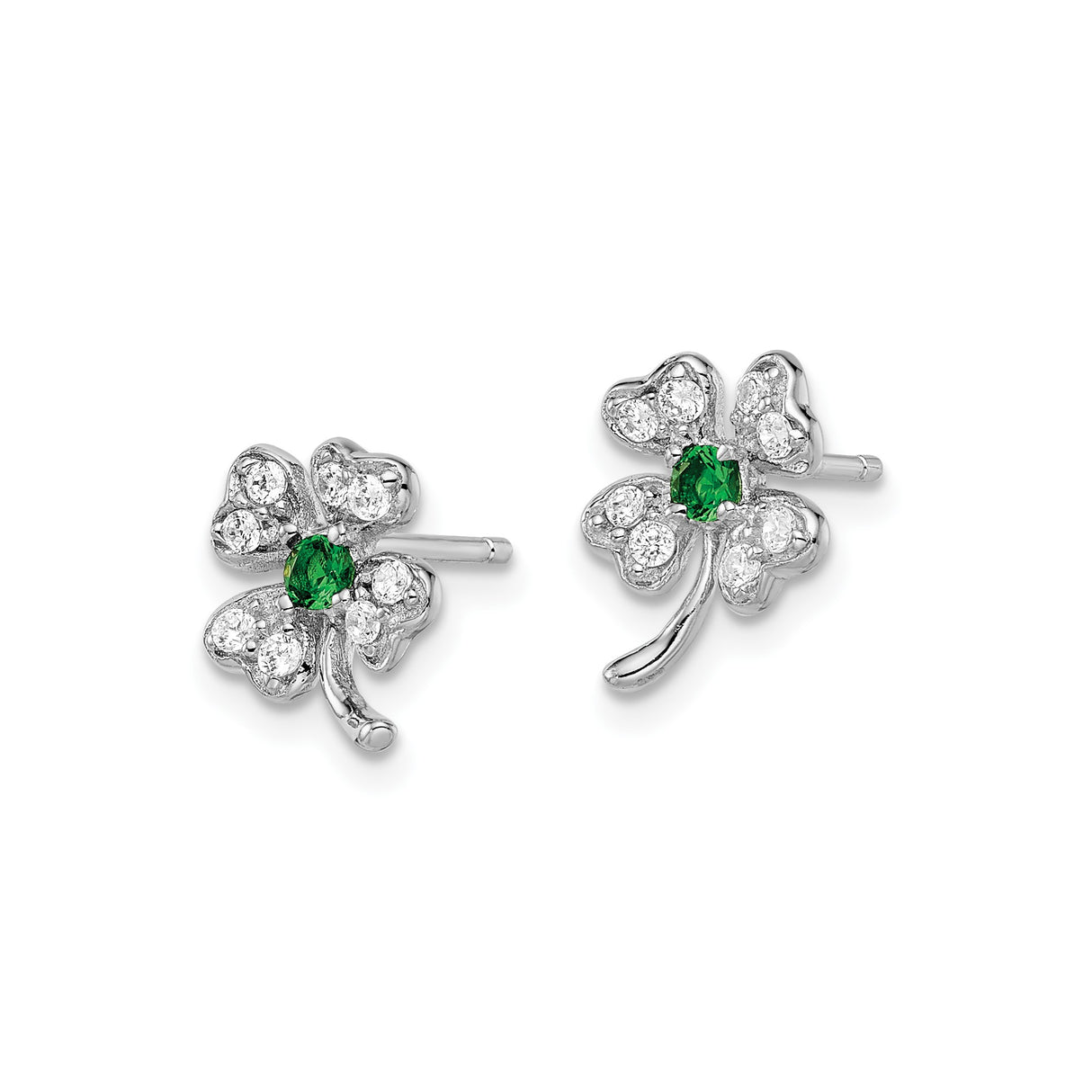 Sterling Silver Clover Stud Earrings with Cubic Zirconia and Glass, Four Leaf Design, Celtic Irish Style
