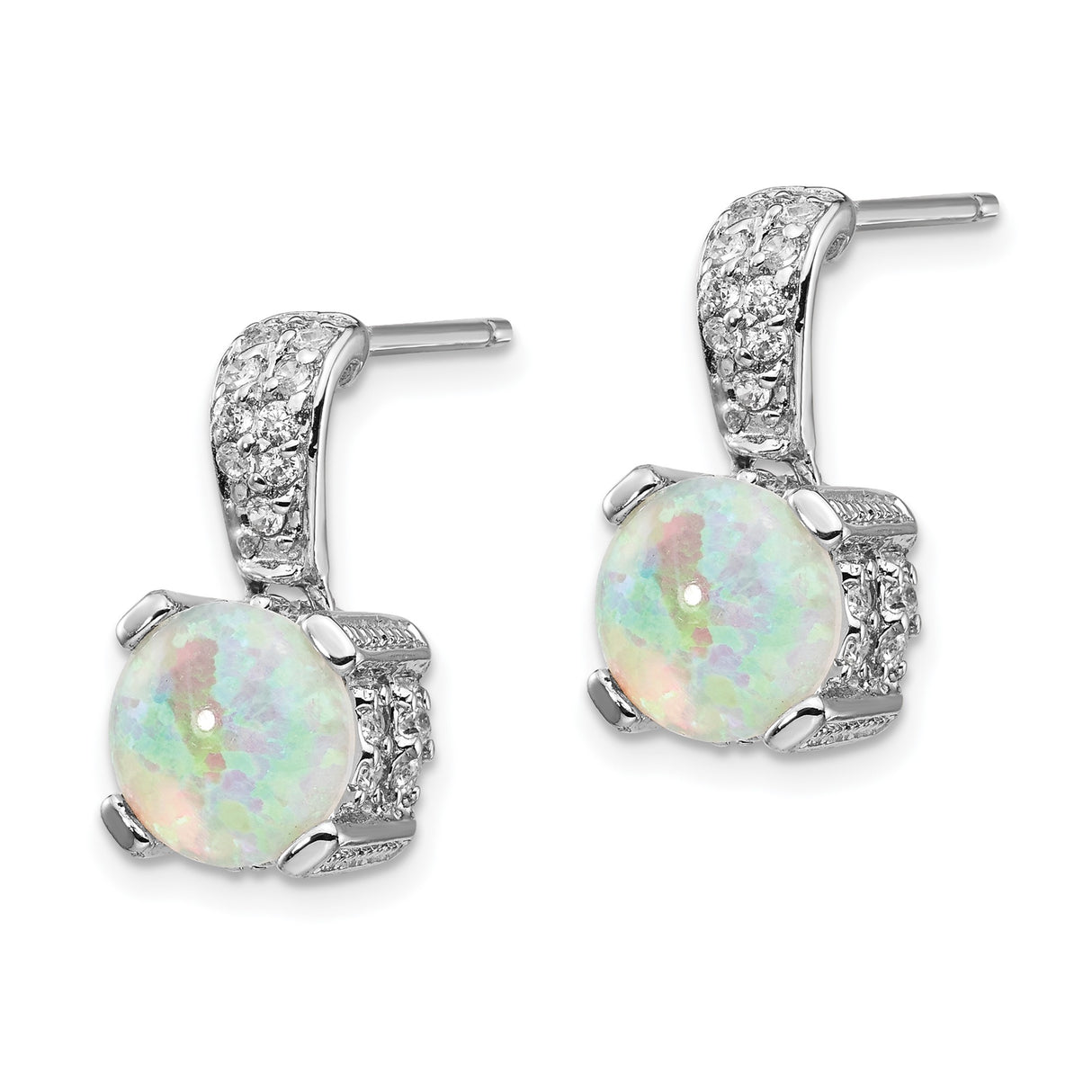 Sterling Silver Stud Earrings with Lab Created Opal and Cubic Zirconia Accents