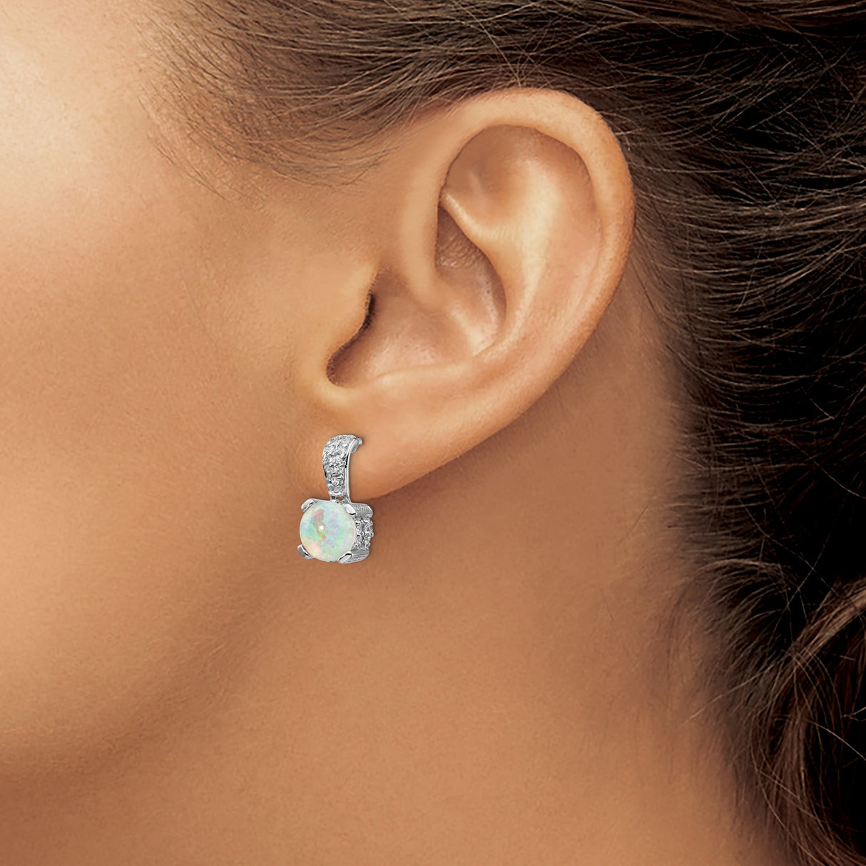 Sterling Silver Stud Earrings with Lab Created Opal and Cubic Zirconia Accents