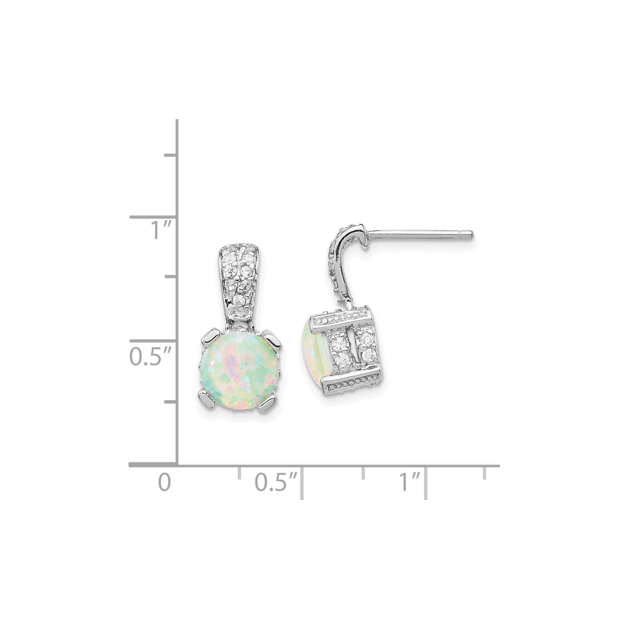 Sterling Silver Stud Earrings with Lab Created Opal and Cubic Zirconia Accents