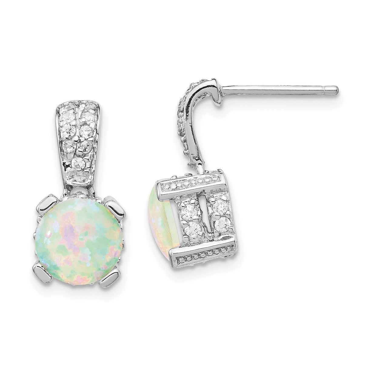 Sterling Silver Stud Earrings with Lab Created Opal and Cubic Zirconia Accents