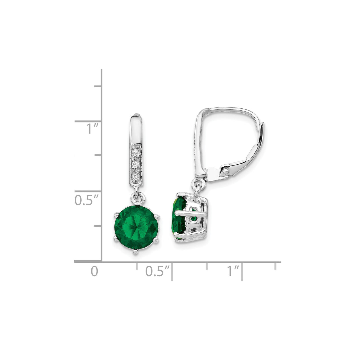 Sterling Silver Drop Earrings with Round Green Cubic Zirconia and Glass Accents, Leverback Design