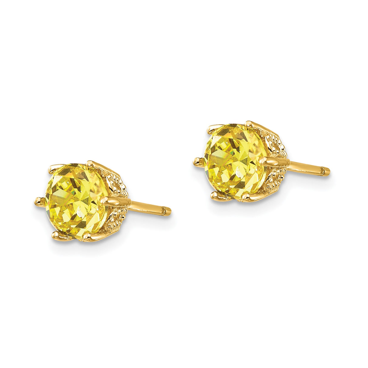 Sterling Silver Stud Earrings with Cubic Zirconia in Gold Plated Six Prong Setting