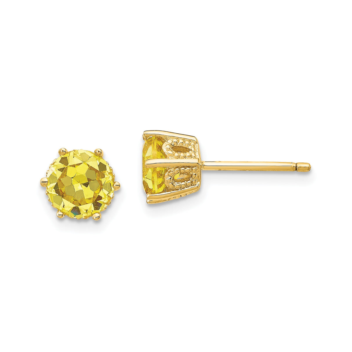 Sterling Silver Stud Earrings with Cubic Zirconia in Gold Plated Six Prong Setting