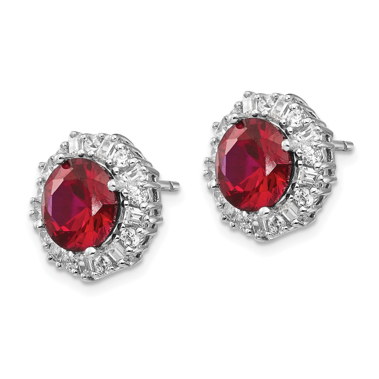 Sterling Silver Stud Earrings with Ruby Lab Created Gemstones and Cubic Zirconia Halo