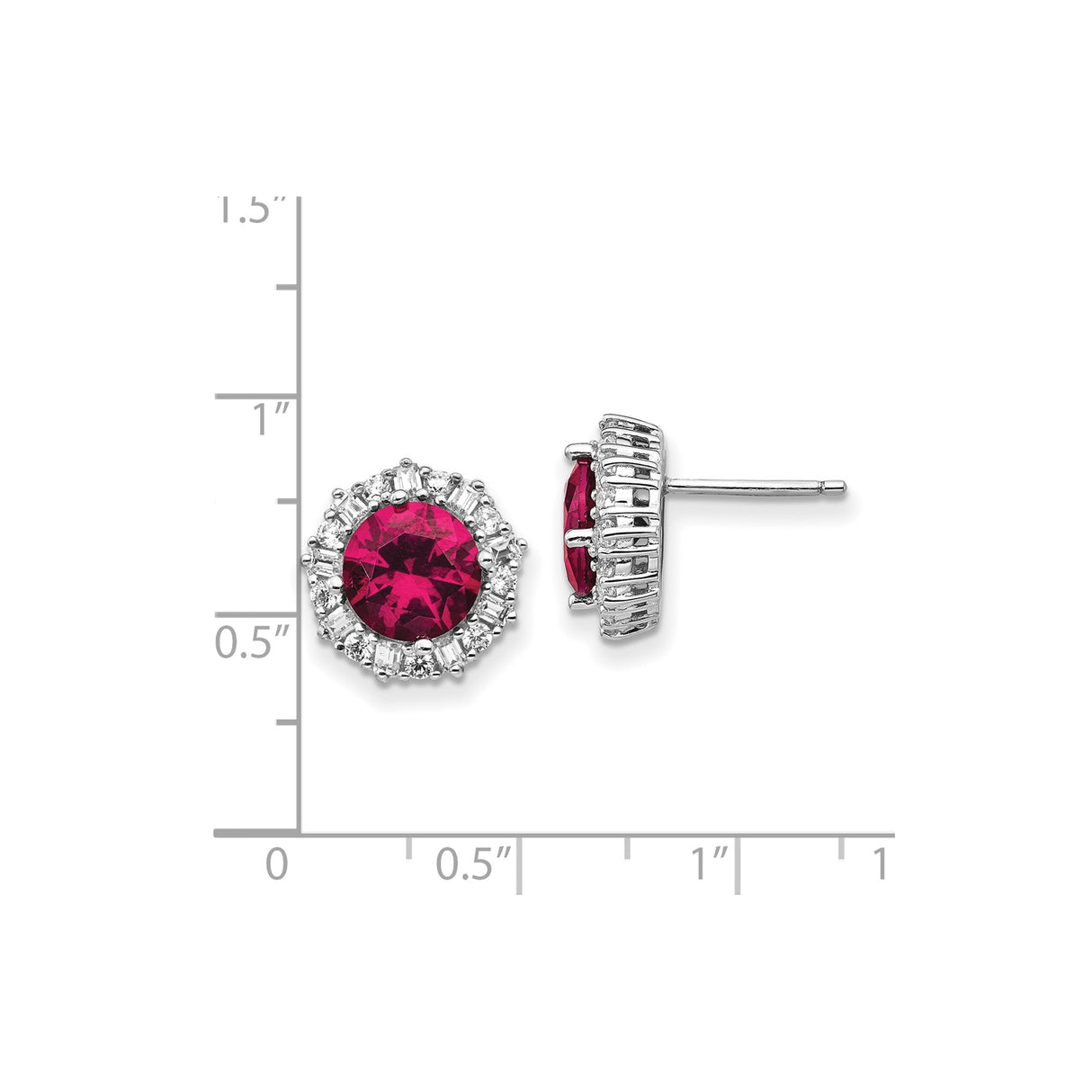 Sterling Silver Stud Earrings with Ruby Lab Created Gemstones and Cubic Zirconia Halo