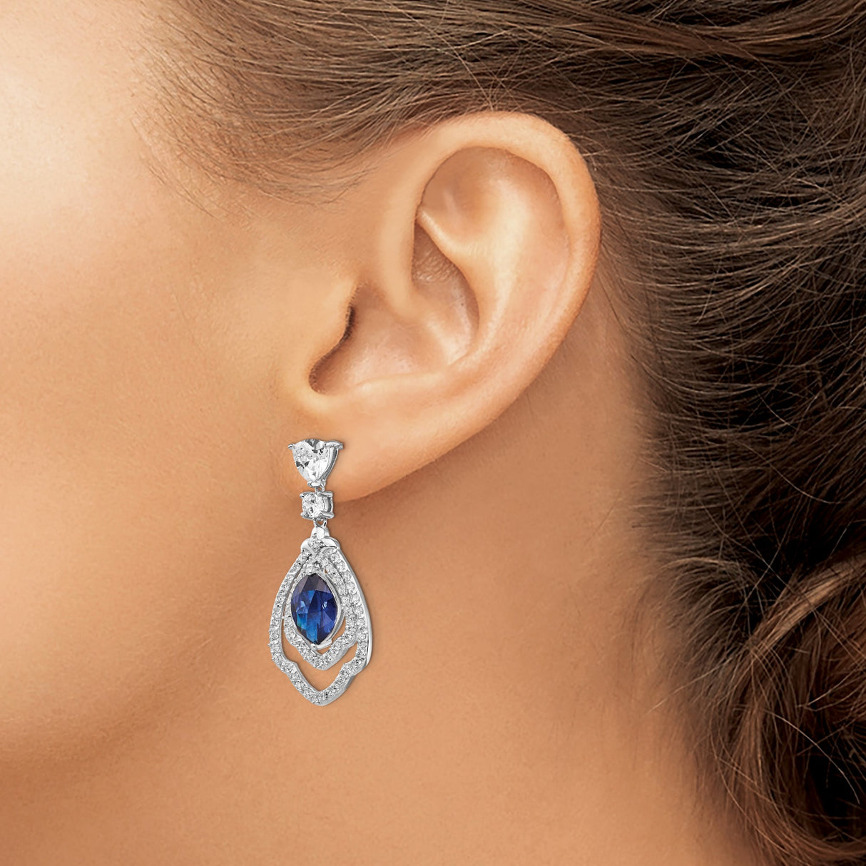 Sterling Silver Dangle Earrings with Marquise Blue Spinel and Cubic Zirconia Teardrop Design