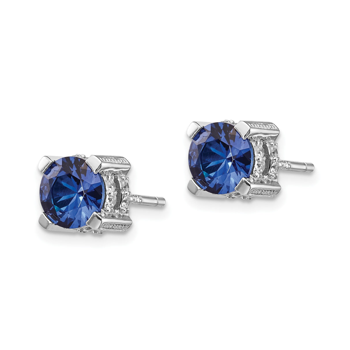 Sterling Silver Stud Earrings with Round Cut Created Spinel and Cubic Zirconia Accents