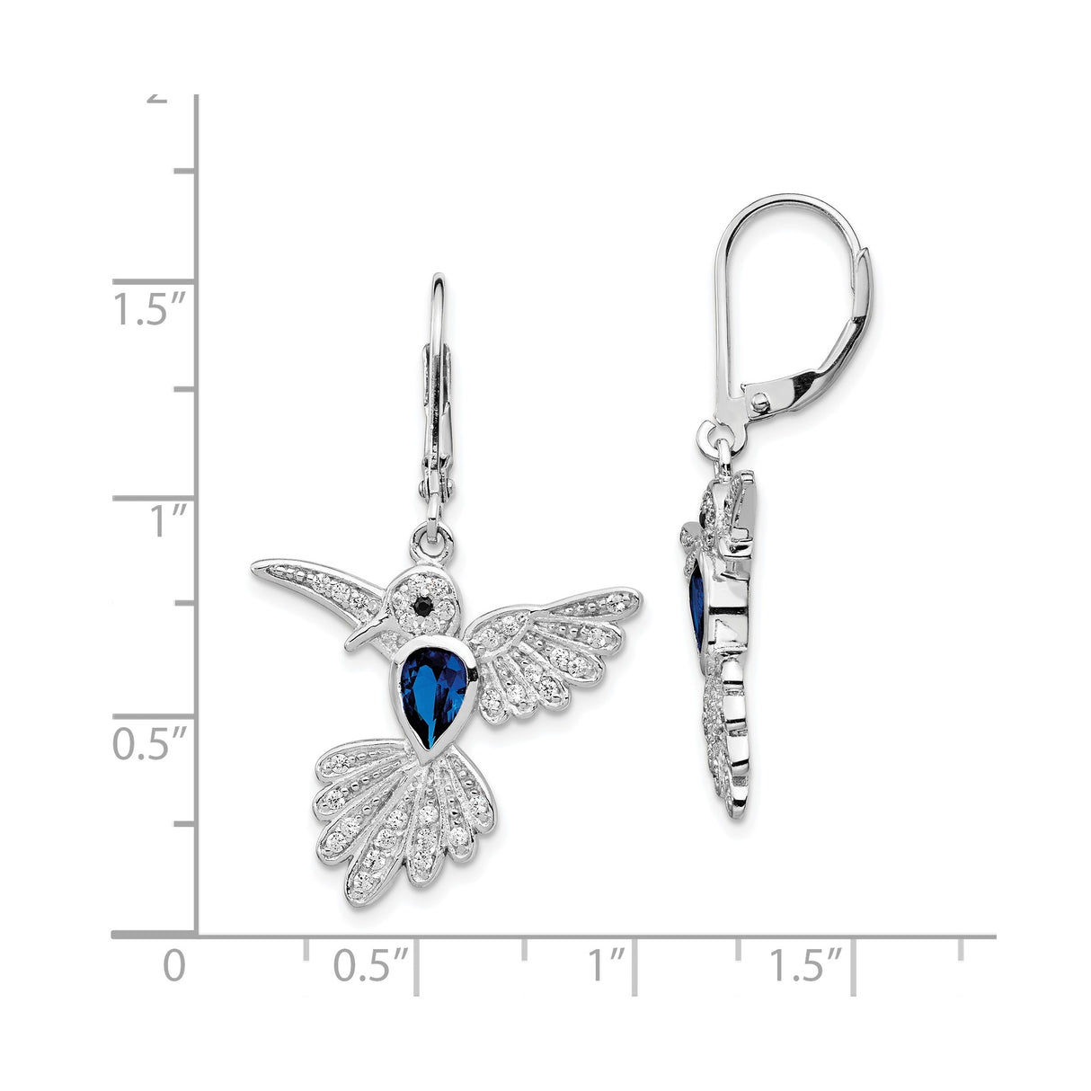 Sterling Silver Hummingbird Leverback Earrings with Blue Spinel and Cubic Zirconia Accents