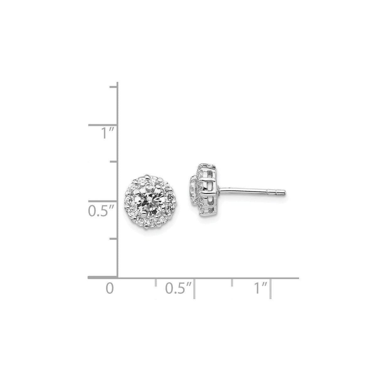 Sterling Silver Halo Stud Earrings with Round Cubic Zirconia Center and Accent Stones