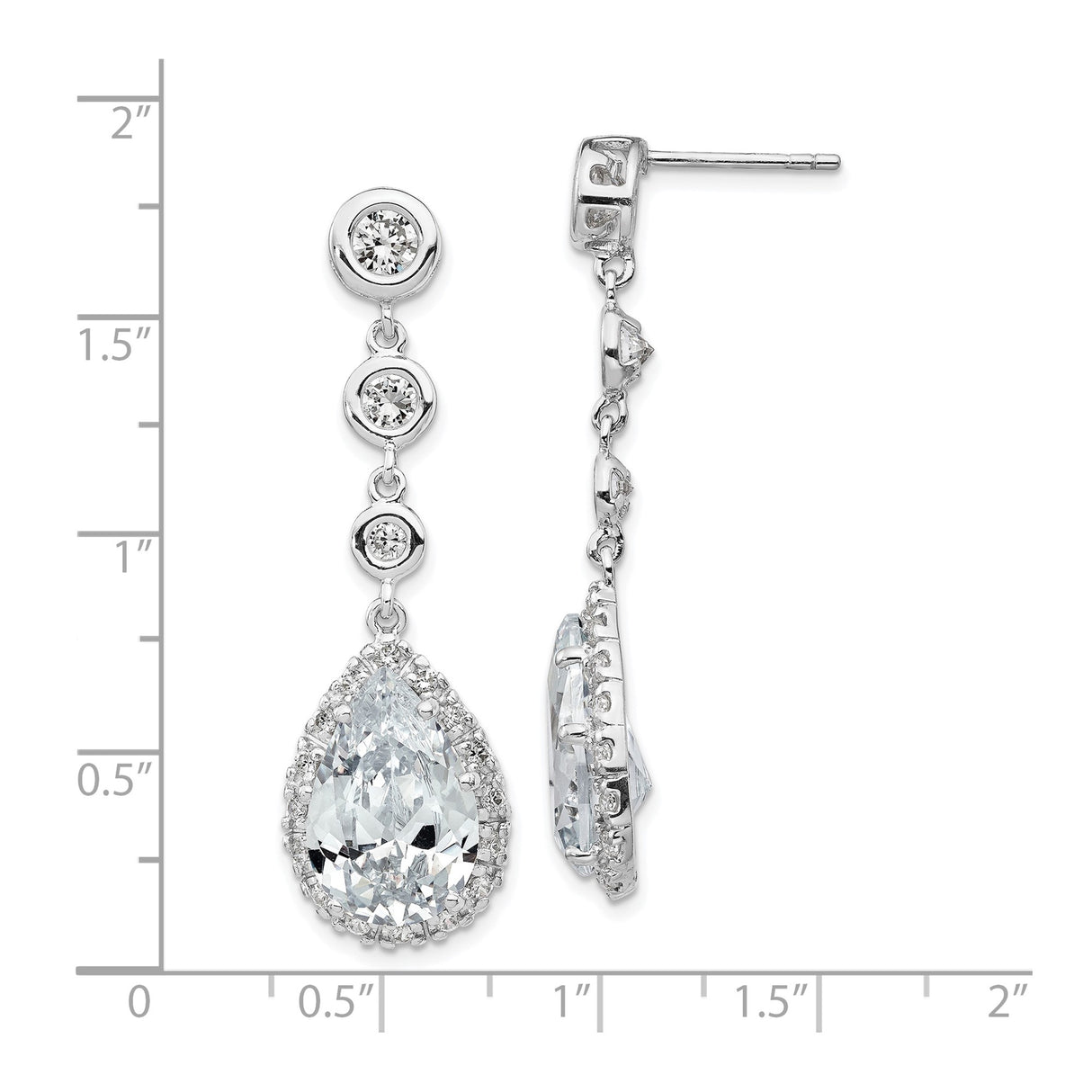 Sterling Silver Teardrop Dangle Earrings with Cubic Zirconia and Round Bezel Accents