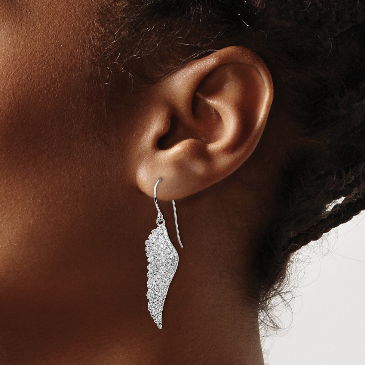 Sterling Silver Dangle Earrings with Cubic Zirconia, Angel Wing Design, Spiritual Jewelry for Women